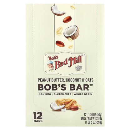 Bob's Red Mill, Bob's Bar™, Peanut Butter, Coconut & Oats, 12 Bars, 1.76 oz (50 g) Each