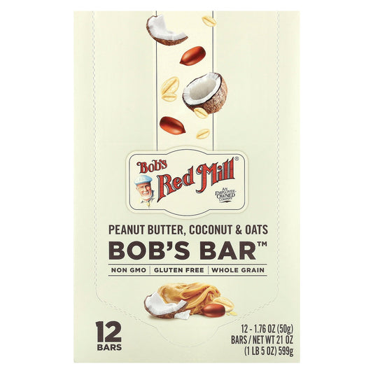 Bob's Red Mill, Bob's Bar™, Peanut Butter, Coconut & Oats, 12 Bars, 1.76 oz (50 g) Each