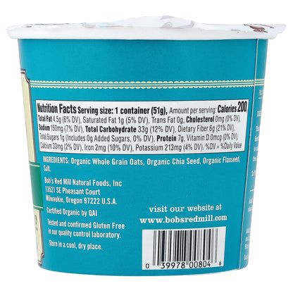 Bob's Red Mill, Organic Oatmeal Cup, Classic, 1.8 oz (51 g)