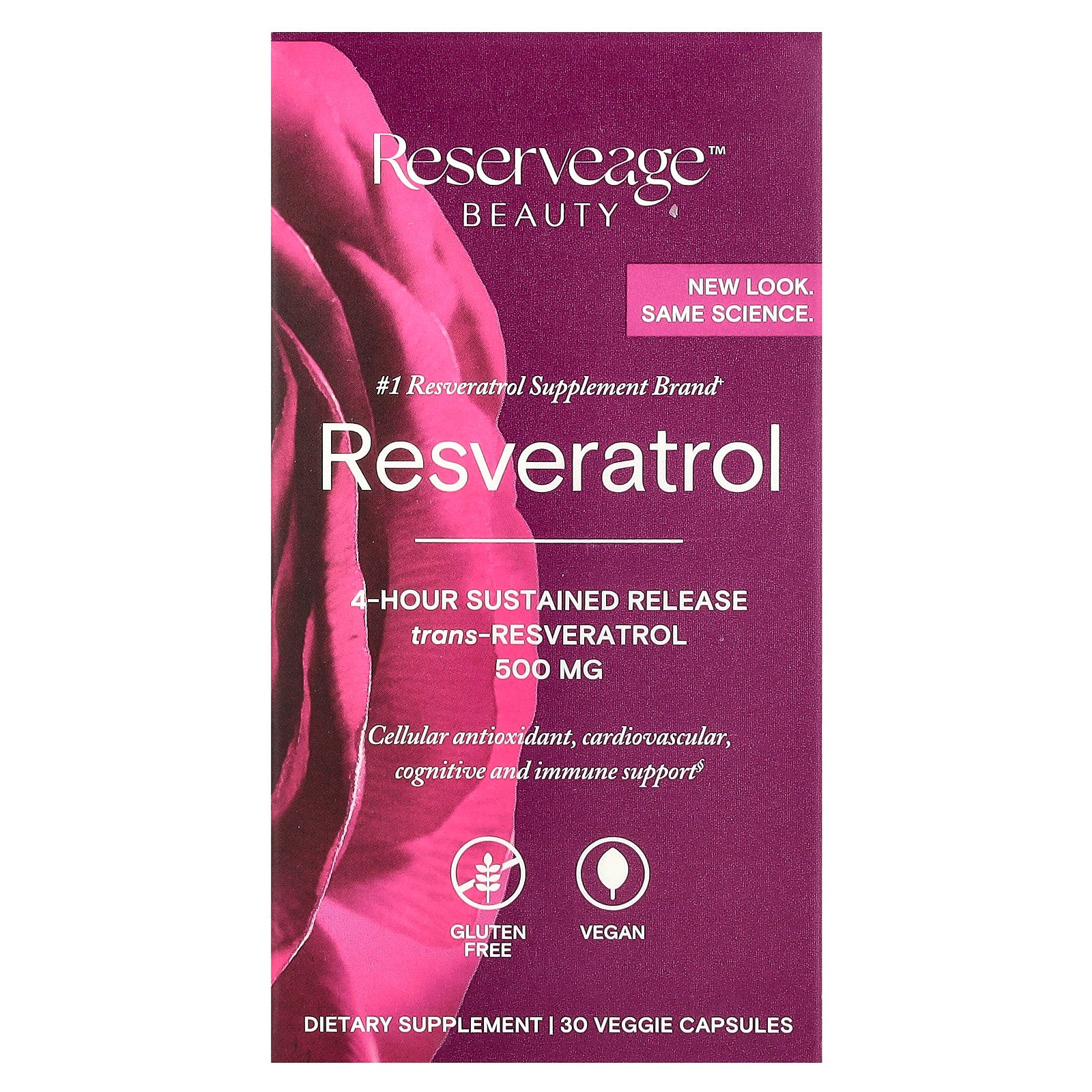Reserveage Beauty, Resveratrol, Trans-Resveratrol, 500 mg, 30 Veggie Capsules