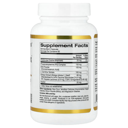 California Gold Nutrition, Brain Complex with L-Carnitine, Ginkgo Biloba, Phosphatidylserine, and Choline, 120 Veggie Capsules