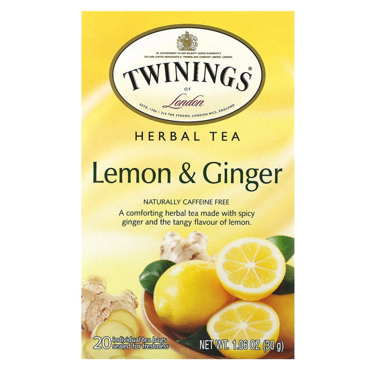 Twinings, Herbal Tea, Lemon & Ginger, Caffeine Free, 20 Tea Bags, 1.06 oz (30 g)