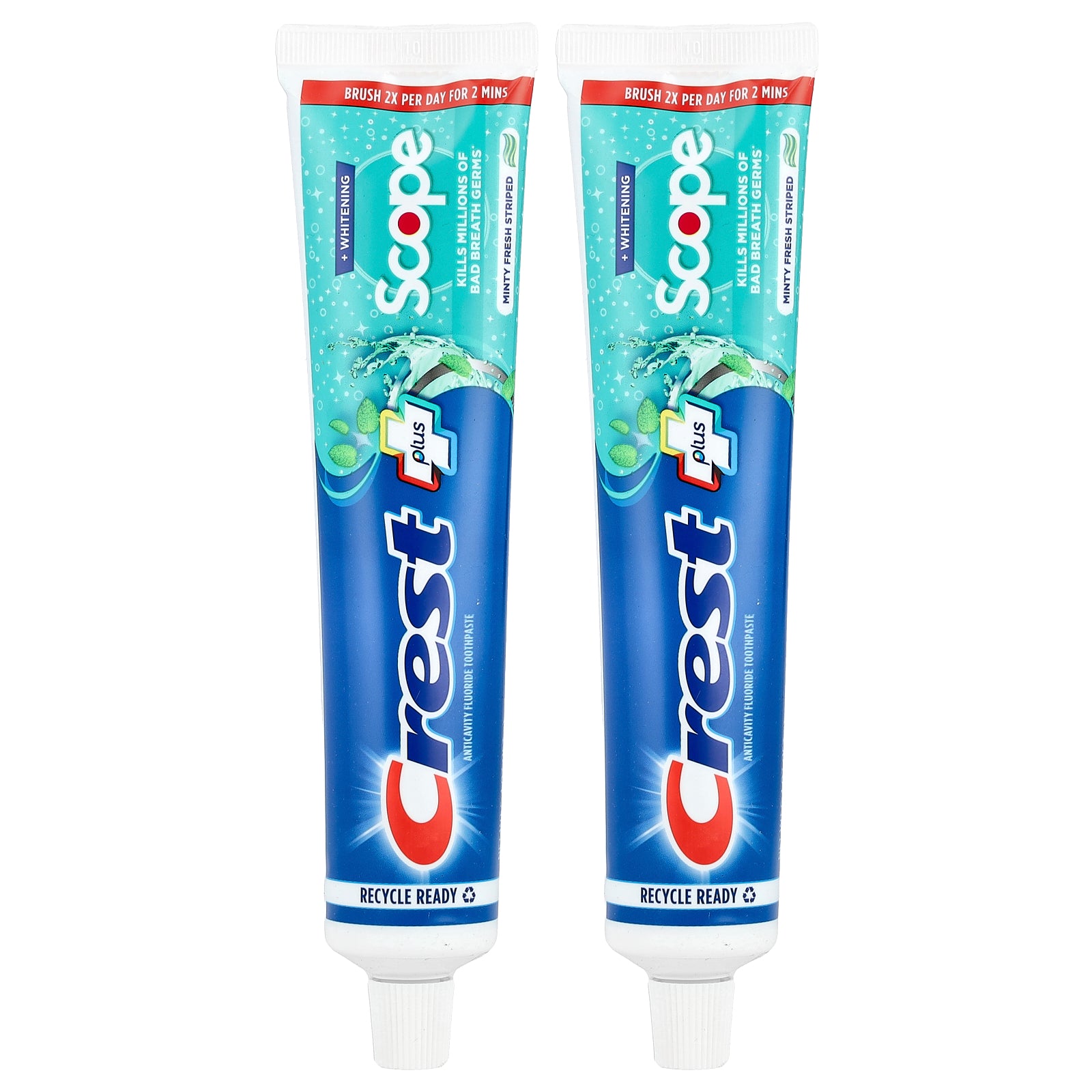 Crest, Plus Scope, Anticavity Fluoride Toothpaste, Minty Fresh Striped, 2 Pack, 5.4 oz (153 g)  Each
