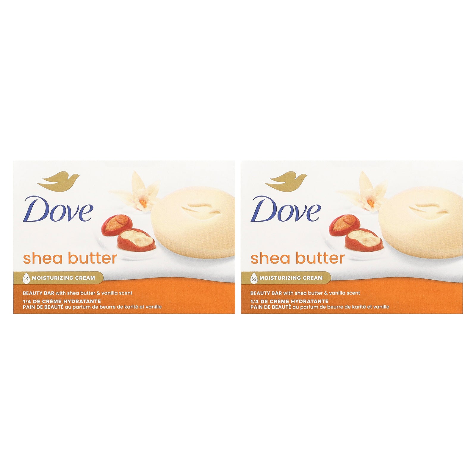 Dove, Beauty Bar Soap, Shea Butter & Vanilla, 2 Bars, 3.75 oz (106 g) Each
