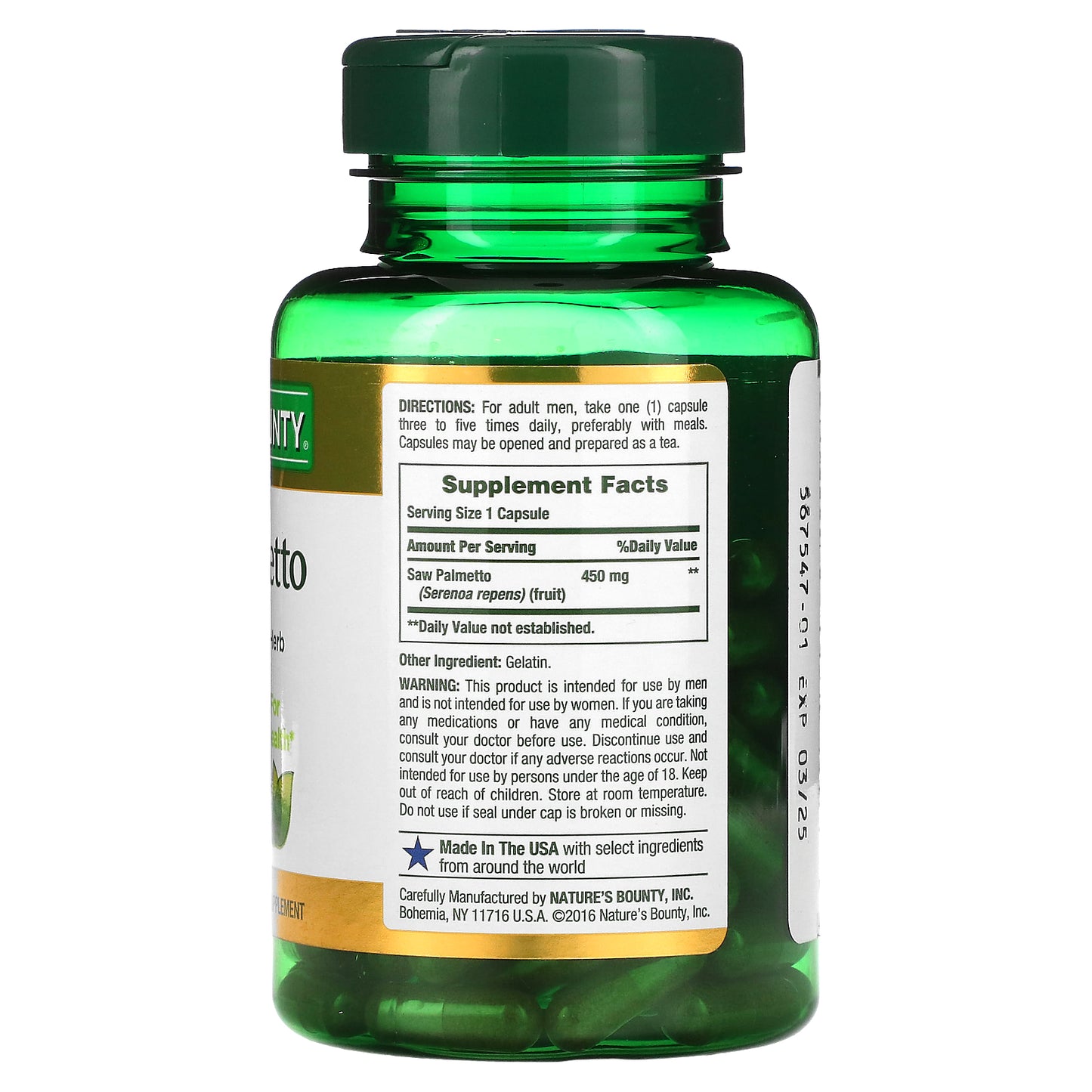 Nature's Bounty, Saw Palmetto, 450 mg, 100 Capsules