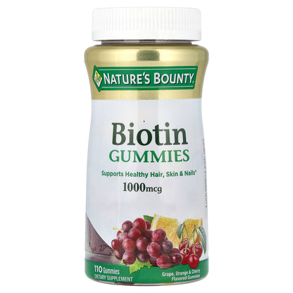 Nature's Bounty, Biotin Gummies, Grape, Orange & Cherry, 1,000 mcg, 110 Gummies