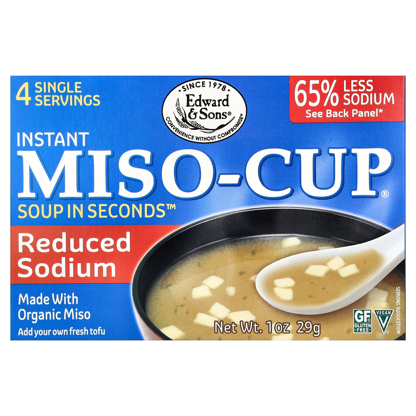 Edward & Sons, Instant Miso-Cup®, Reduced Sodium, 4 Envelopes, 1 oz (29 g)