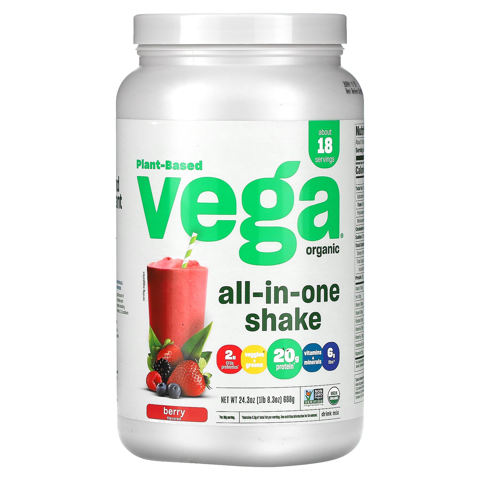 Vega, Organic, All-In-One Shake, Berry, 24.3 oz (688 g)