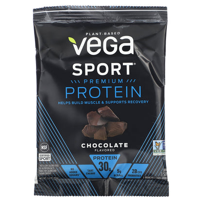 Vega, Sport, Plant-Based Premium Protein, Chocolate, 12 Packs, 1.6 oz (44 g) Each