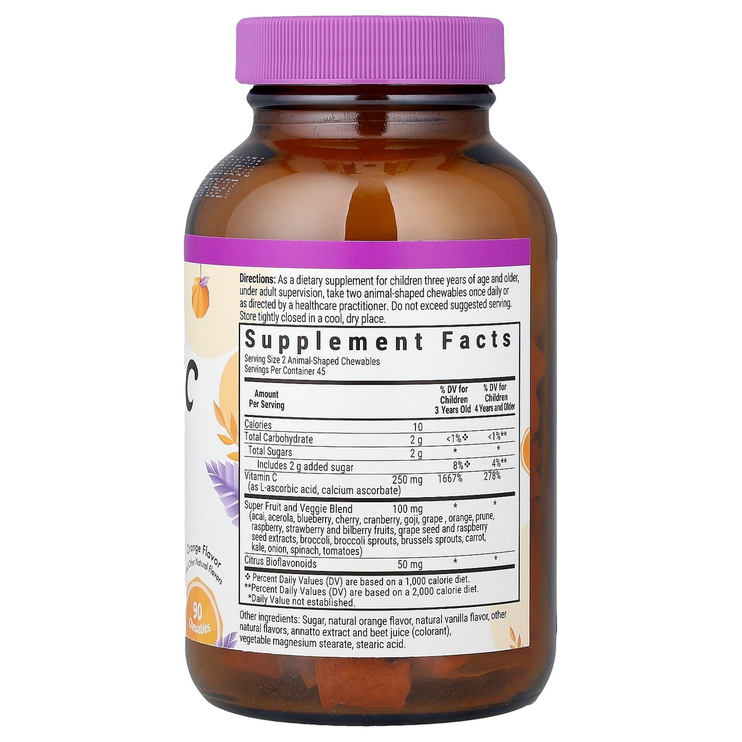 Bluebonnet Nutrition, Rainforest Animalz®, Vitamin C With Bioflavonoids, Orange, 90 Chewables