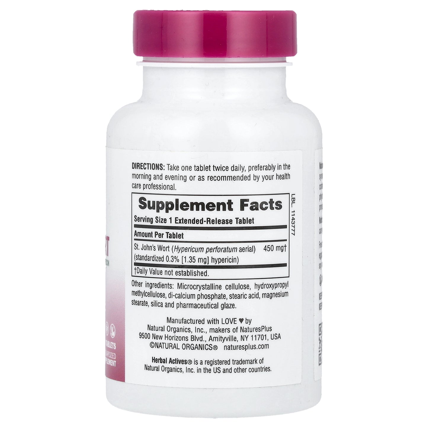 NaturesPlus, Herbal Actives, St. John's Wort, 450 mg, 60 Tablets