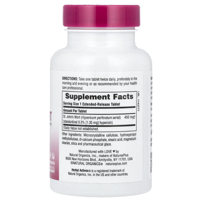 NaturesPlus, Herbal Actives, St. John's Wort, 450 mg, 60 Tablets