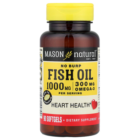 Mason Natural, No Burp Fish Oil, 90 Softgels (500 mg per Softgel)