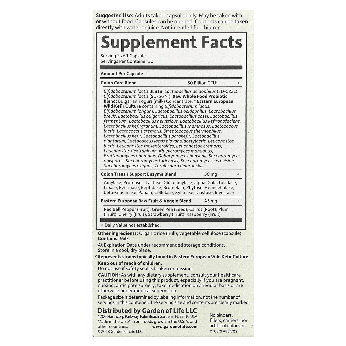 Garden of Life, RAW Probiotics, Colon Care, Shelf-Stable, 30 Vegetarian Capsules