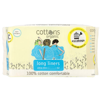 Cottons, Organic, Long Liners, Ultra-Thin, Unscented, 32 Liners