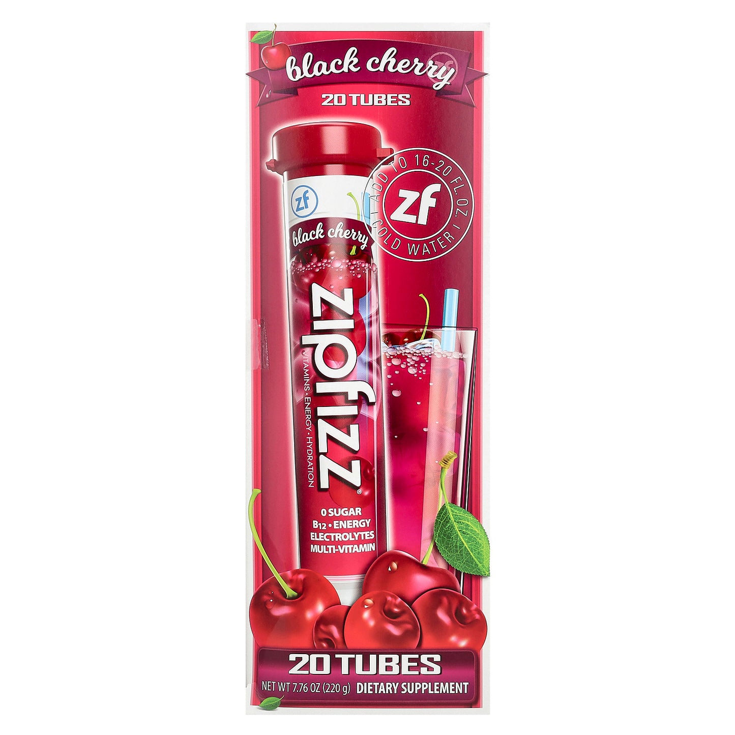 Zipfizz, Energy Drink Mix, Black Cherry, 20 Tubes, 0.39 oz (11 g) Each