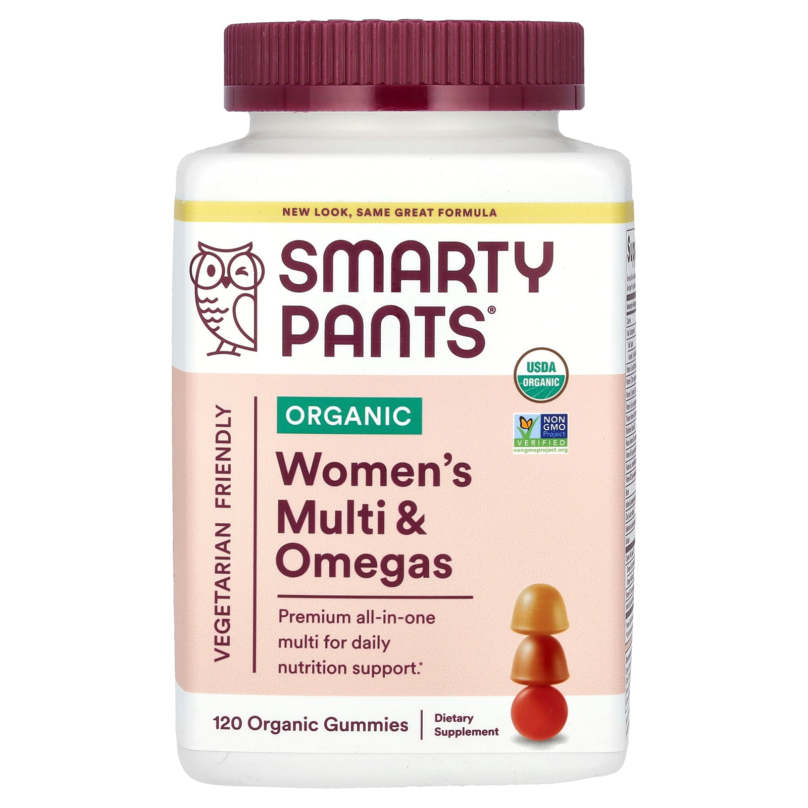 SmartyPants, Organic Women's Multi & Omegas, Raspberries, Lemon Lime and Grape, 120 Organic Gummies