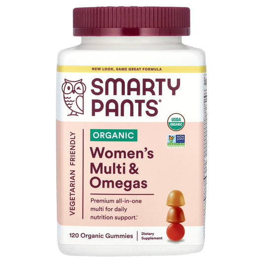 SmartyPants, Organic Women's Multi & Omegas, Raspberries, Lemon Lime and Grape, 120 Organic Gummies