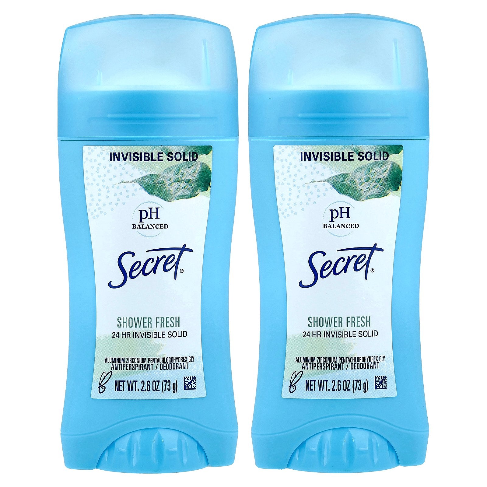 Secret, pH Balanced Invisible Solid, Antiperspirant/Deodorant, Shower Fresh, 2 Pack, 2.6 oz (73 g) Each