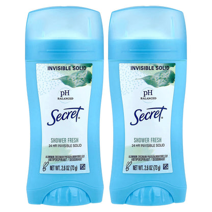 Secret, pH Balanced Invisible Solid, Antiperspirant/Deodorant, Shower Fresh, 2 Pack, 2.6 oz (73 g) Each