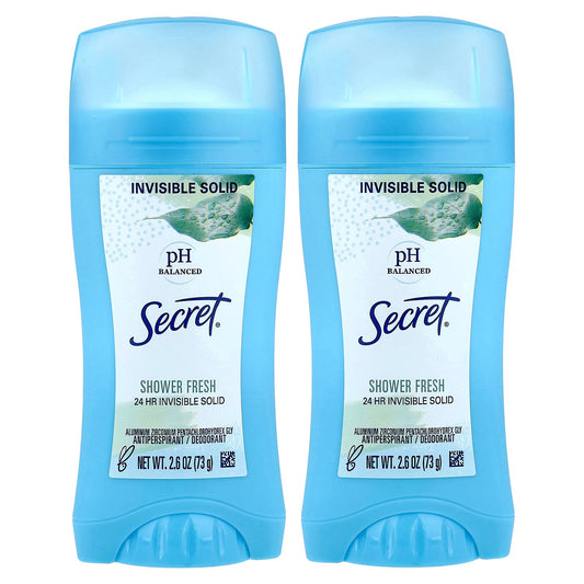 Secret, pH Balanced Invisible Solid, Antiperspirant/Deodorant, Shower Fresh, 2 Pack, 2.6 oz (73 g) Each