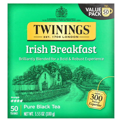 Twinings, Pure Black Tea, Irish Breakfast, 50 Tea Bags, 3.53 oz (100 g)