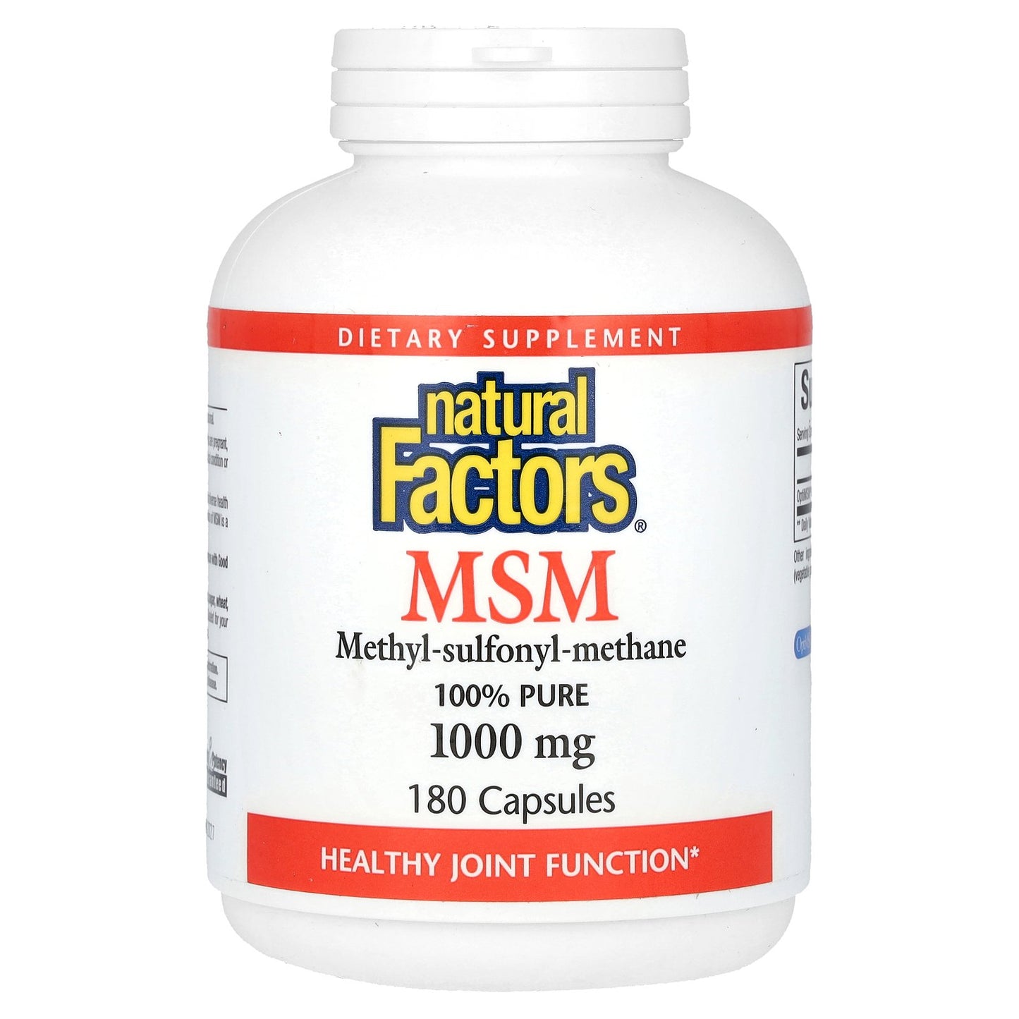 Natural Factors, MSM, Methyl-Sulfonyl-Methane, 1,000 mg, 180 Capsules