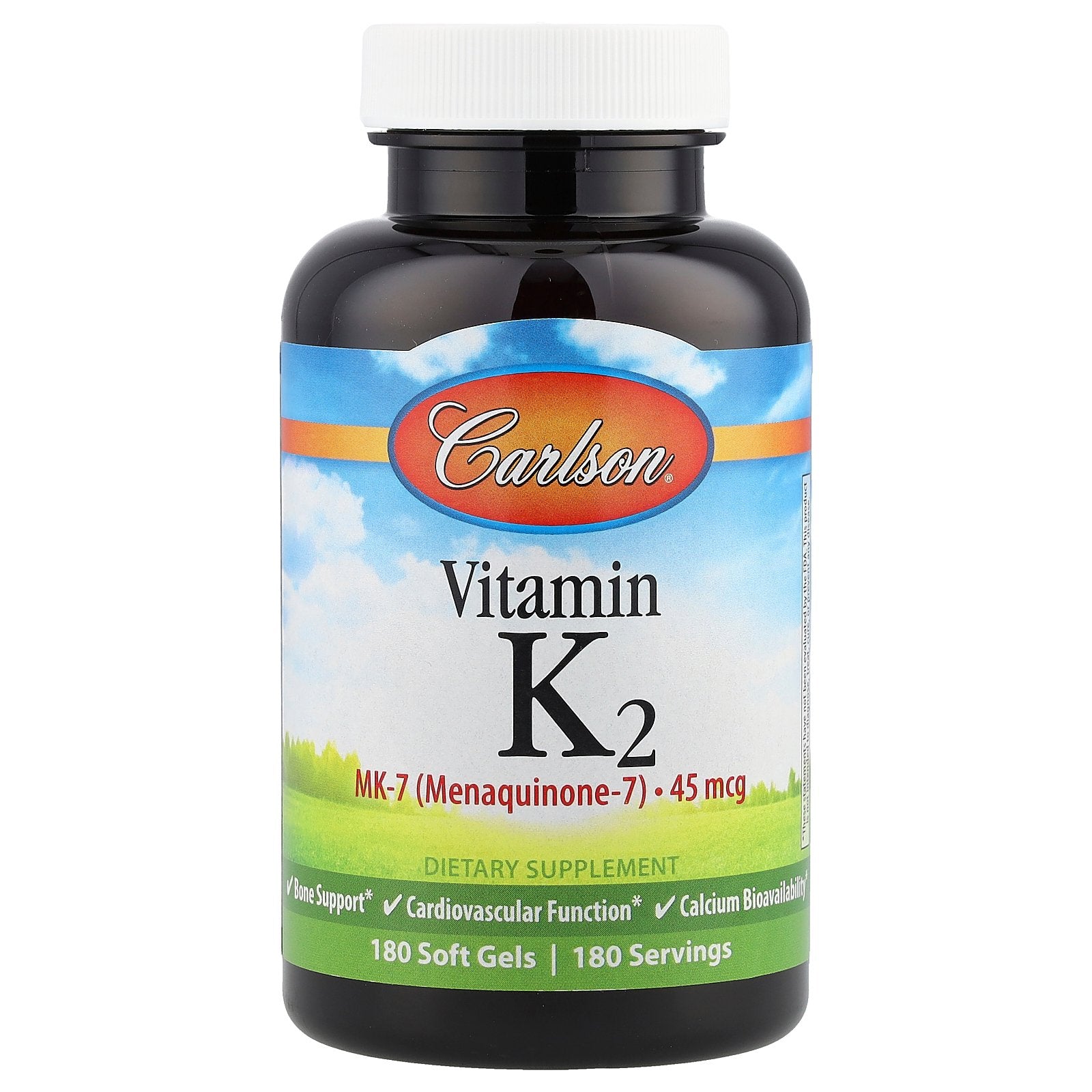 Carlson, Vitamin K2, MK-7 (Menaquinone-7), 45 mcg, 180 Soft Gels