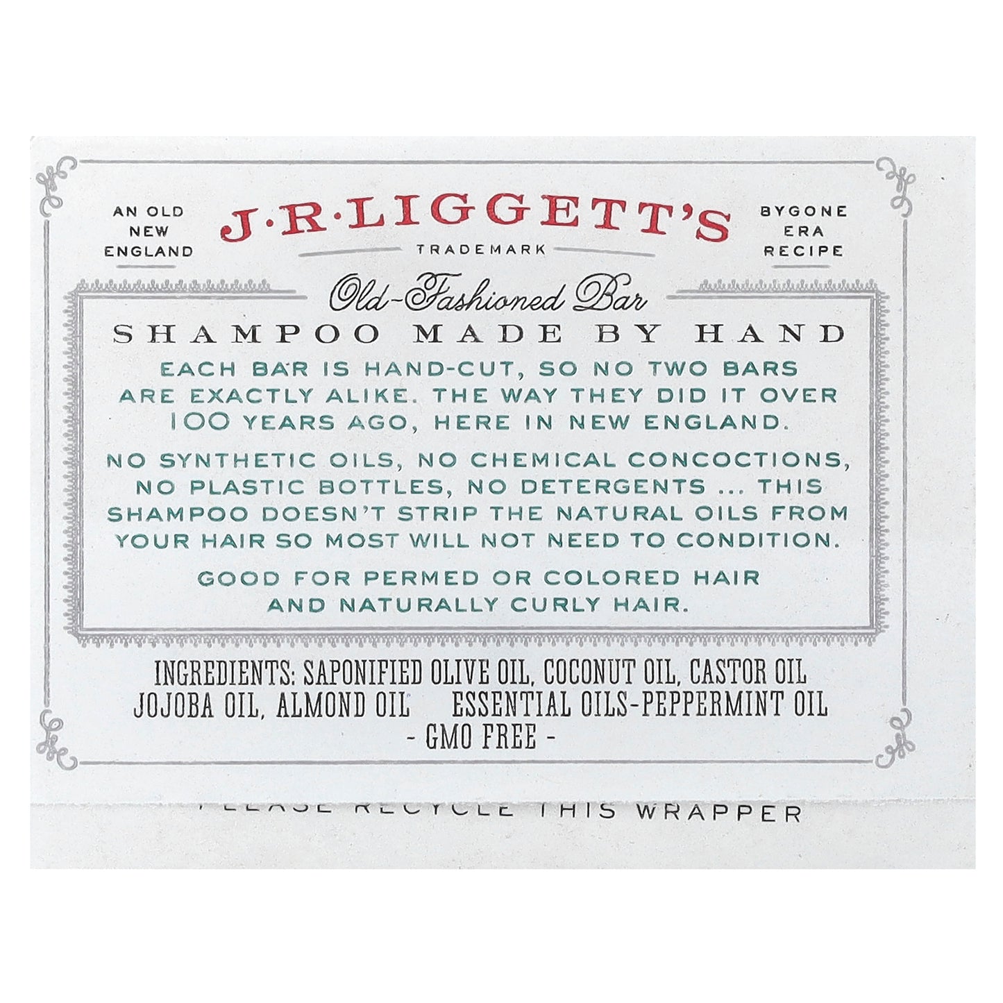 J.R. Liggett's, Old Fashioned Shampoo Bar, Jojoba & Peppermint, 3.5 oz (99 g)