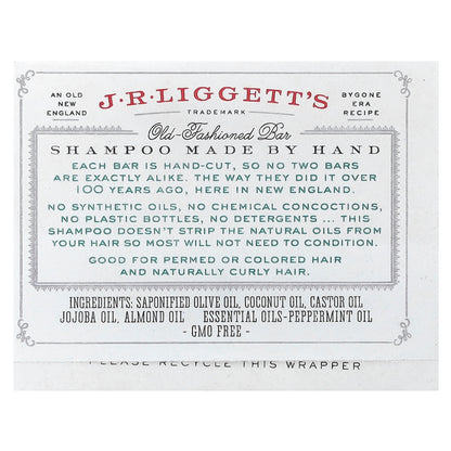 J.R. Liggett's, Old Fashioned Shampoo Bar, Jojoba & Peppermint, 3.5 oz (99 g)