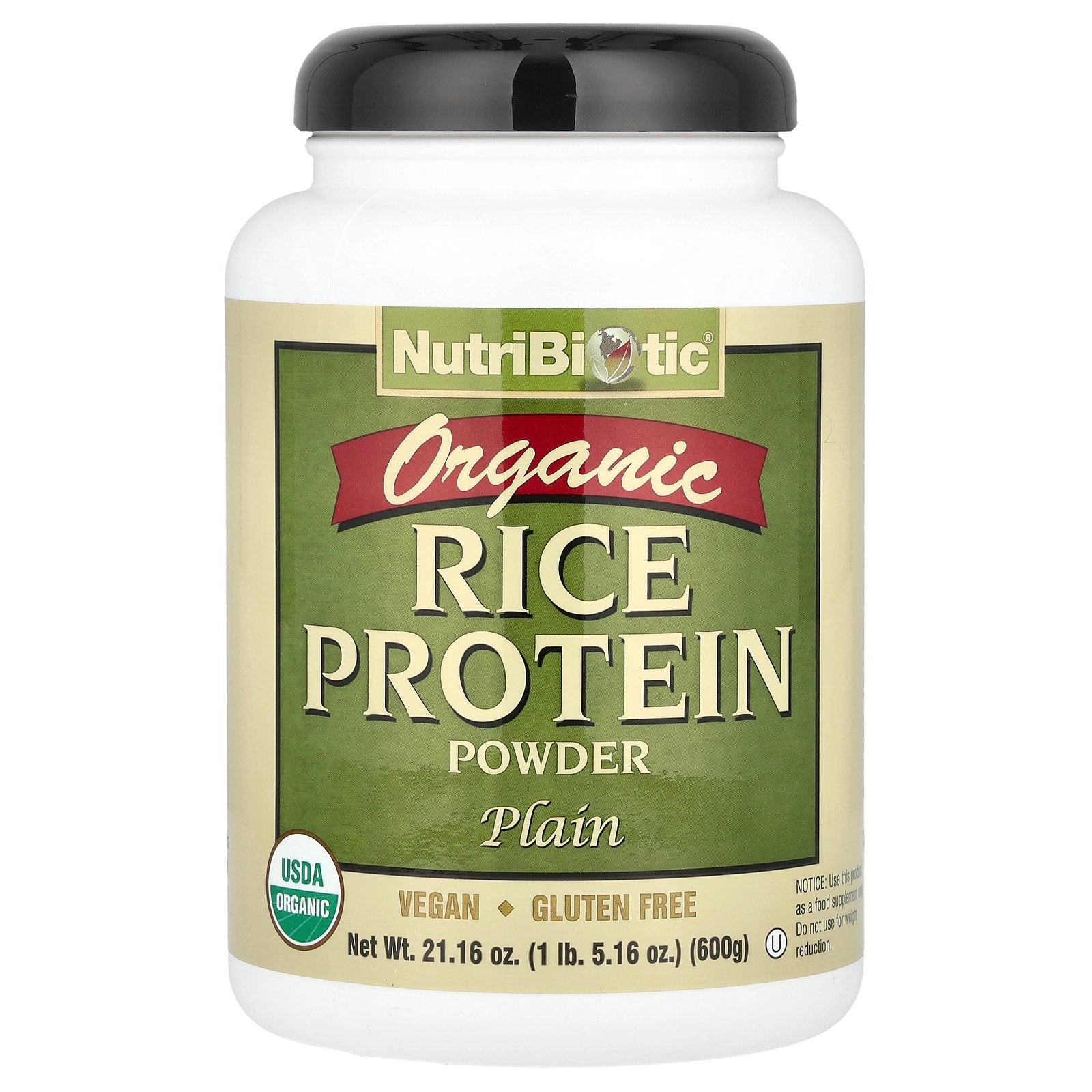 NutriBiotic, Organic Rice Protein Powder, Plain, 1 lb 5.16 oz (600 g)