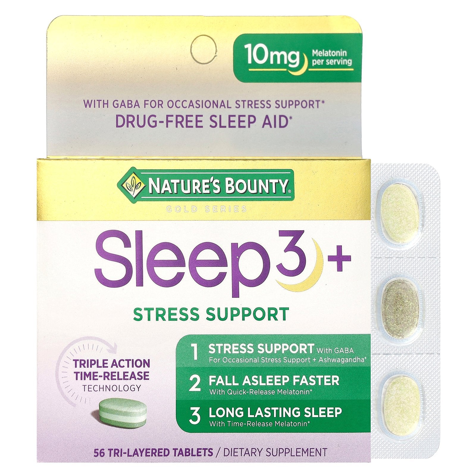 Nature's Bounty, Sleep 3 +, Stress Support, 56 Tri-Layered Tablets