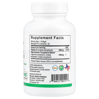A.C. Grace Company, Unique E®, High Gamma Mixed Tocopherol Concentrate, 30 Softgels