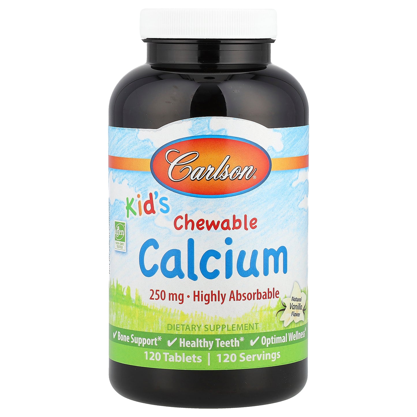 Carlson, Kid's, Chewable Calcium, Natural Vanilla, 250 mg, 120 Tablets