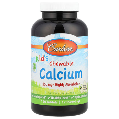 Carlson, Kid's, Chewable Calcium, Natural Vanilla, 250 mg, 120 Tablets