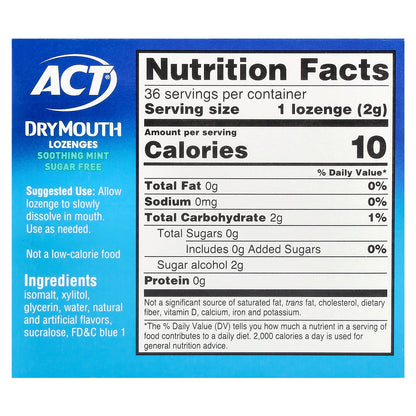 ACT, Dry Mouth Lozenges with Xylitol, Soothing Mint, 36 Lozenges