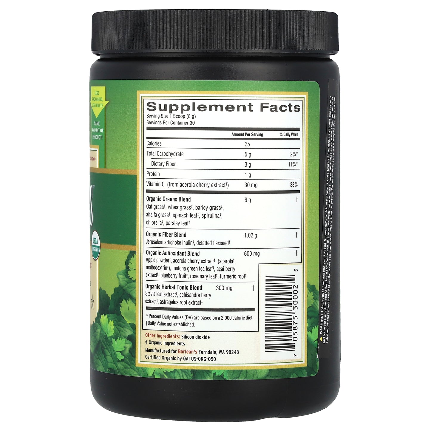Barlean's, Organic Greens™, 8.47 oz (240 g)