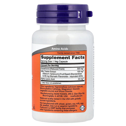 NOW Foods, Glutathione With Milk Thistle Extract & Alpha Lipoic Acid, 30 Veg Capsules