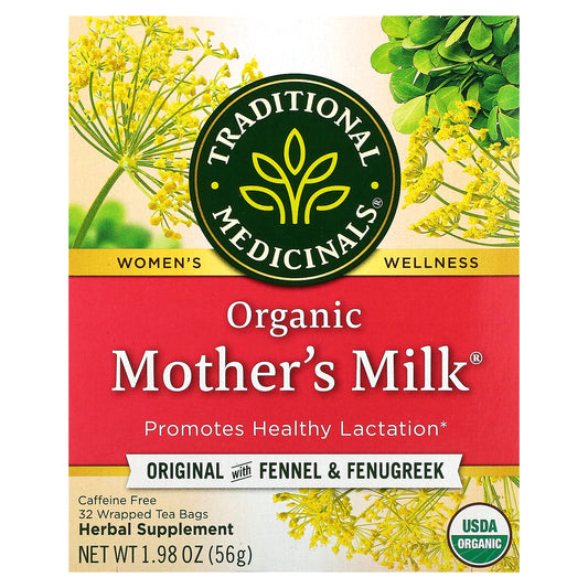 Traditional Medicinals, Organic Mother's Milk®, Original with Fennel & Fenugreek, Caffeine Free, 32 Wrapped Tea Bags, 1.98 oz (56 g)