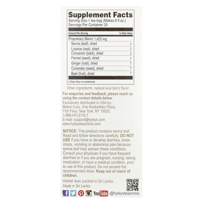 Hyleys Tea, Colon Cleanse, Acai Berry,  Caffeine Free, 25 Foil Envelop Tea Bags, 1.32 oz (37.5 g)