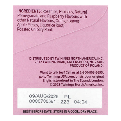 Twinings, Flavored Herbal Tea, Pomegranate & Raspberry, Caffeine Free, 20 Tea Bags, 1.41 oz (40 g)
