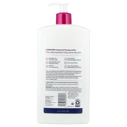 Lubriderm, Advanced Therapy Lotion, Itchy, Extra-Dry Skin, Fragrance Free, 24 fl oz (709 ml)