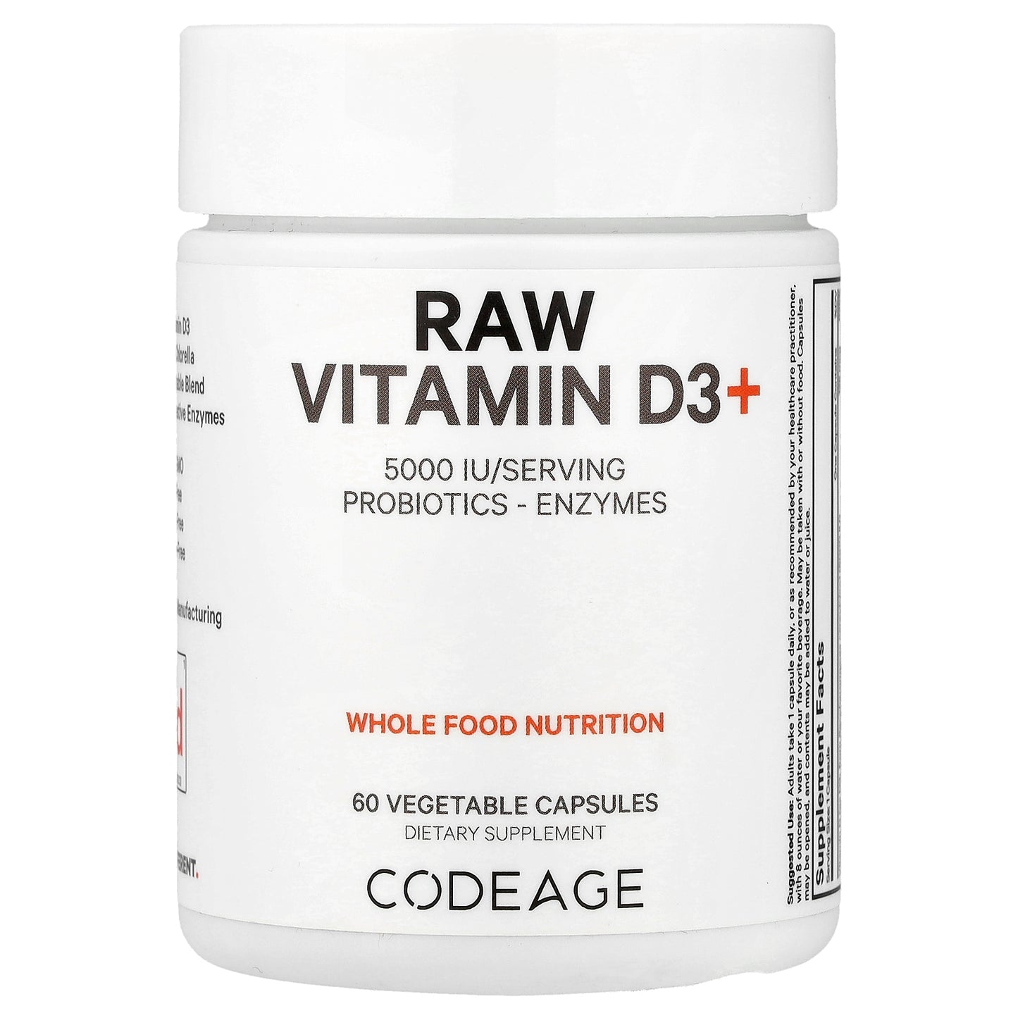 Codeage, Raw Vitamin D3+, 60 Vegetable Capsules