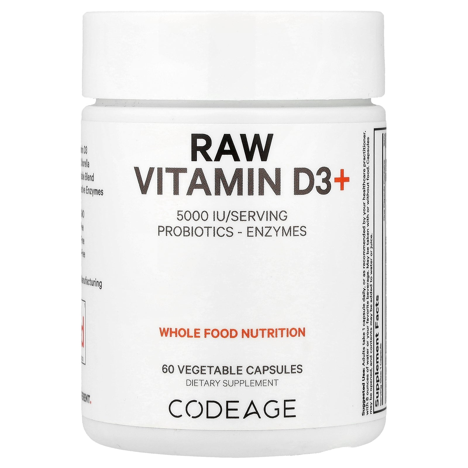 Codeage, Raw Vitamin D3+, 60 Vegetable Capsules