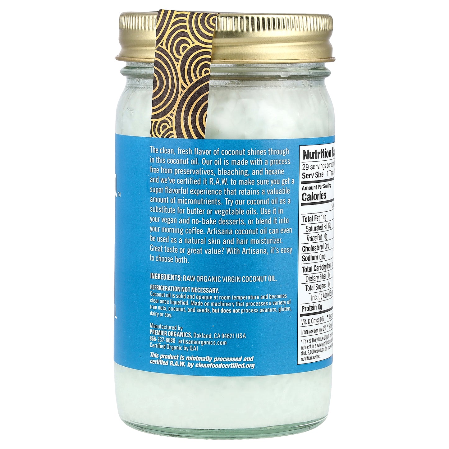 Artisana, Organics, Raw Virgin Coconut Oil, 14 fl oz (414 ml)