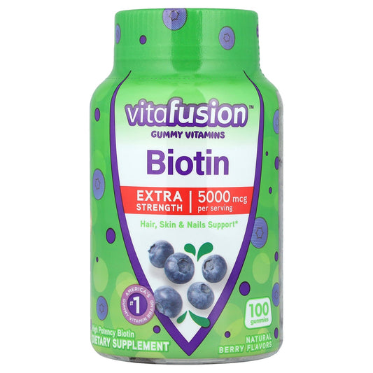 VitaFusion, Biotin Gummy Vitamins, Extra Strength, Natural Berry, 5,000 mcg, 100 Gummies (2,500 mcg per Gummy)