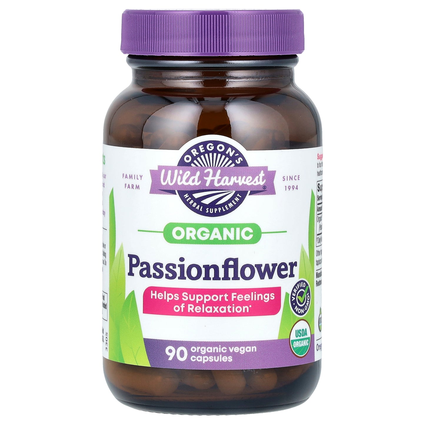 Oregon's Wild Harvest, Organic Passionflower, 90 Organic Vegan Capsules (400 mg per Capsule)