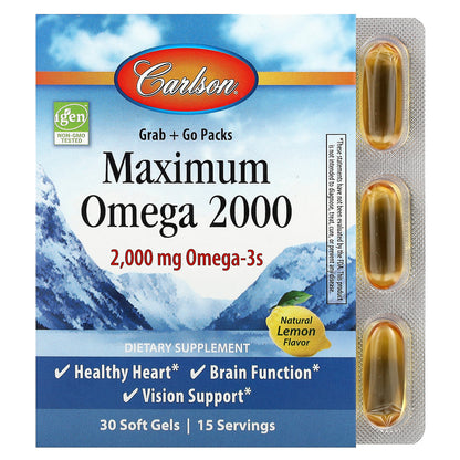 Carlson, Maximum Omega 2000, Natural Lemon, 2,000 mg, 30 Soft Gels (1,000 mg per Soft Gel)