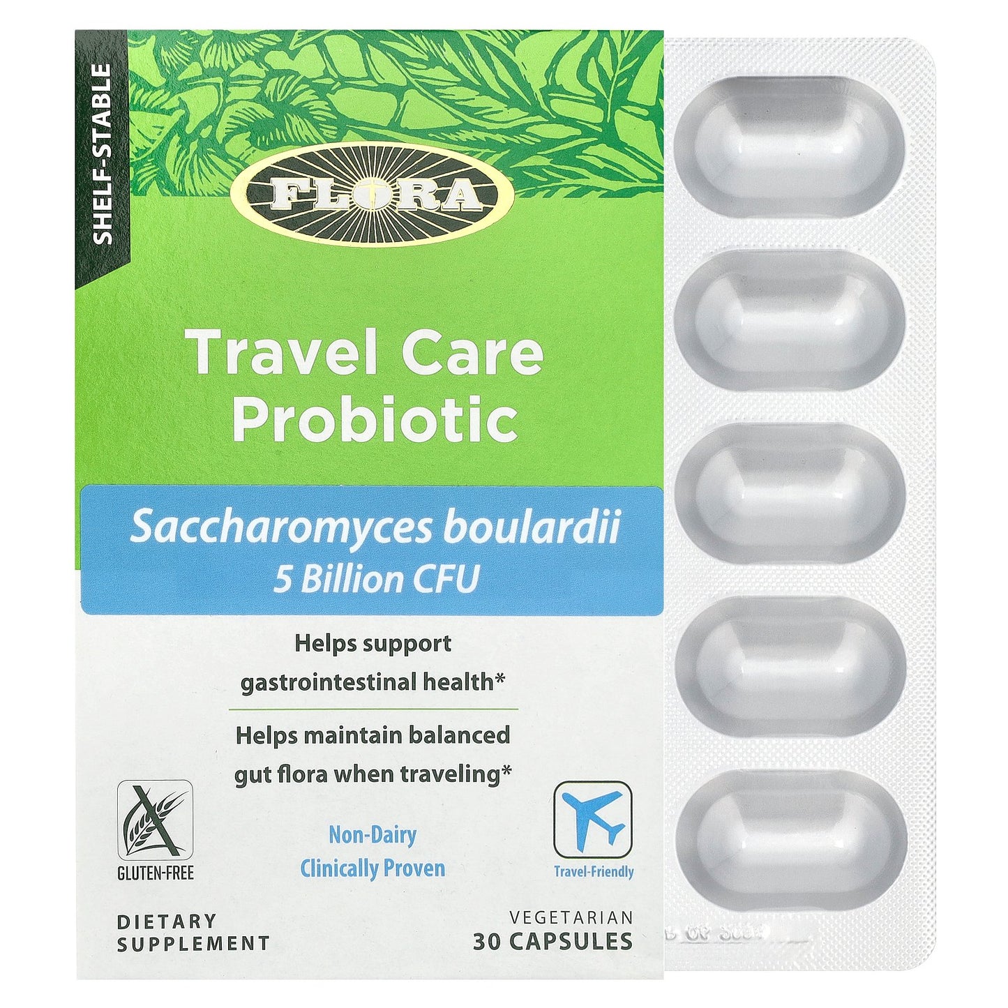 Flora, Travel Care Probiotic, 5 Billion CFU, 30 Vegetarian Capsules