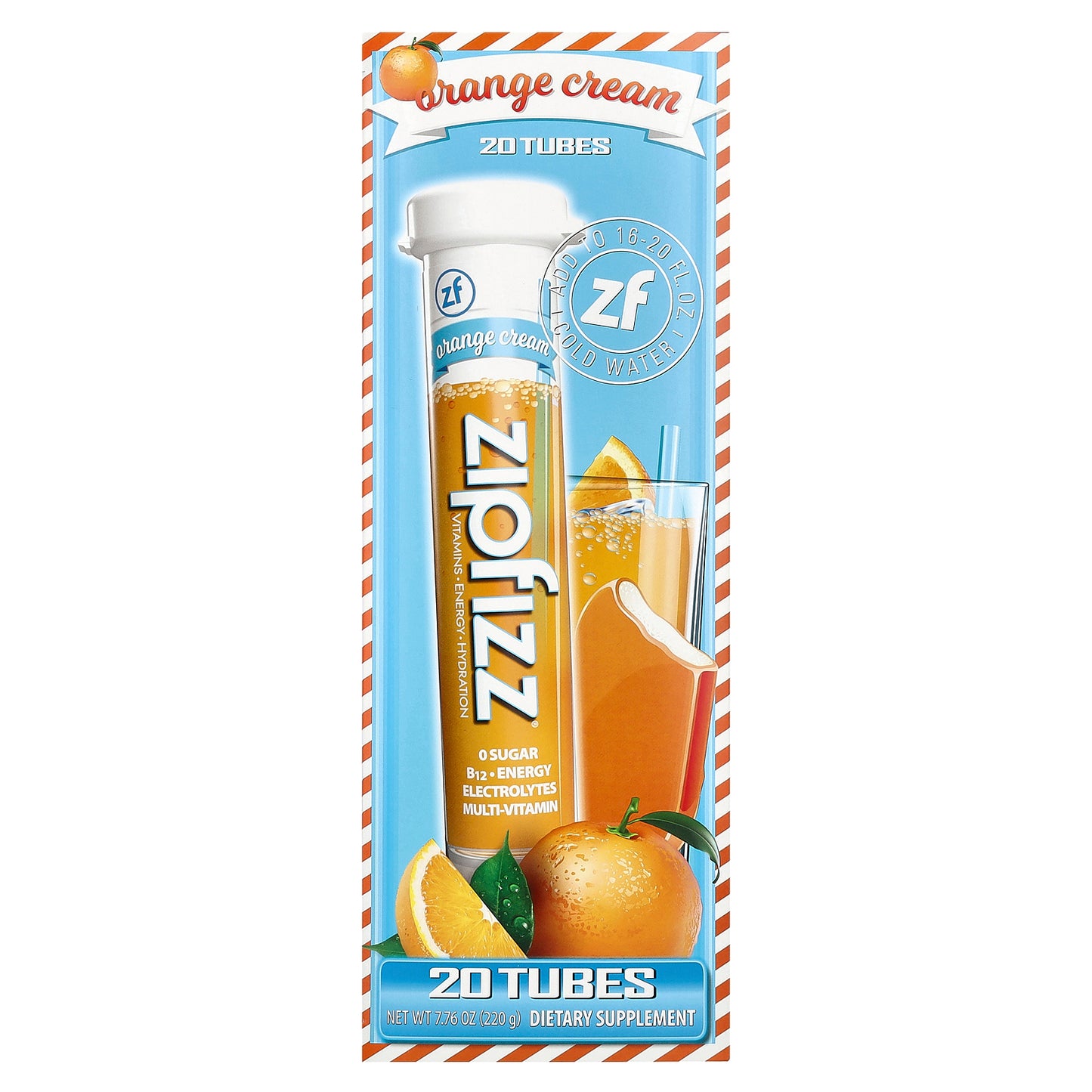 Zipfizz, Energy Drink Mix, Orange Cream, 20 Tubes, 0.39 oz (11 g) Each